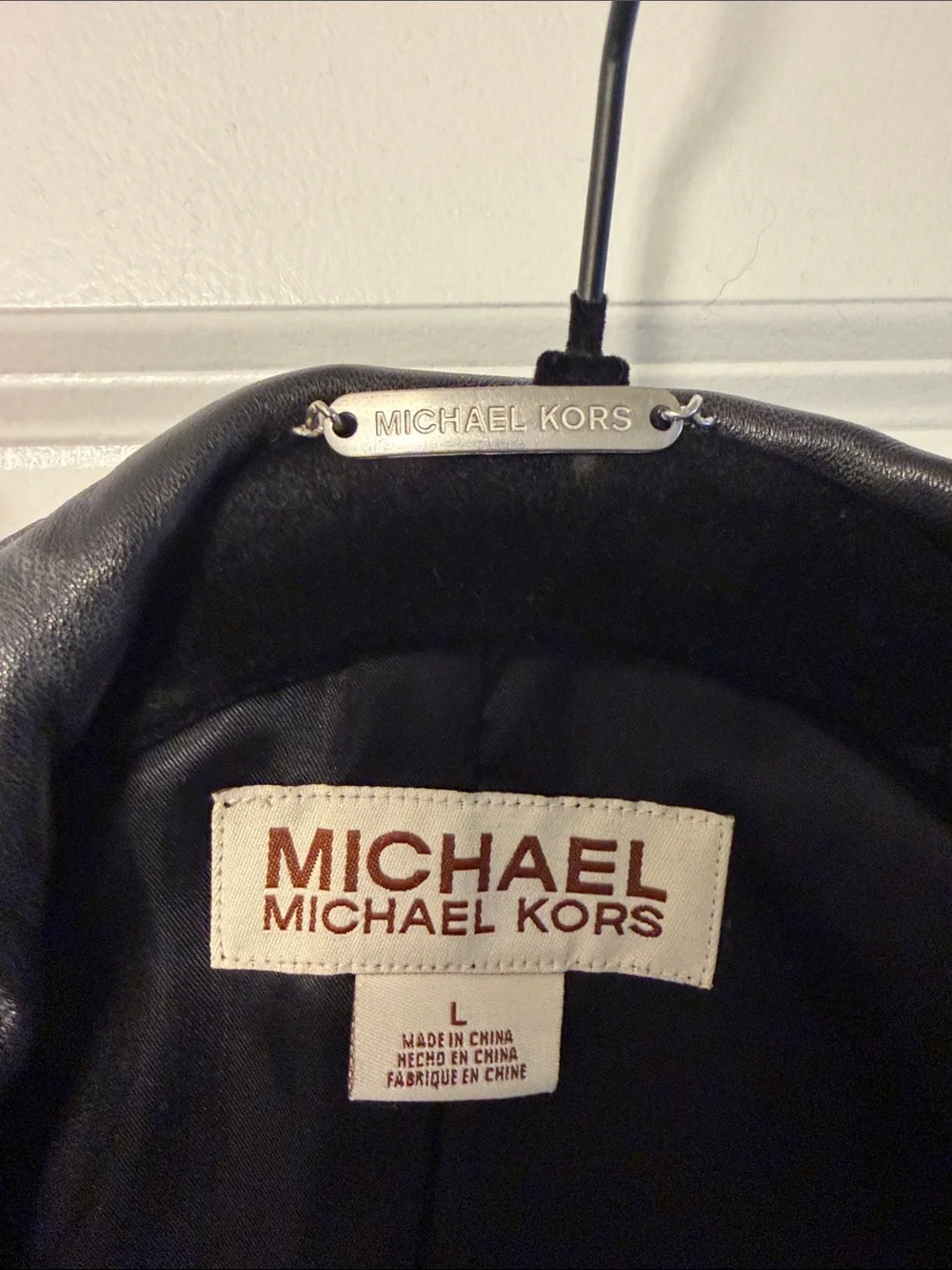 Michael Kors Black Leather Zip Jacket with Contrast Stitching